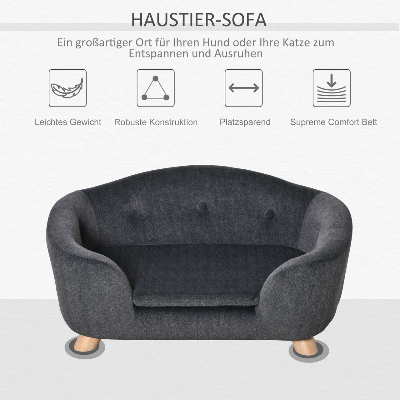 PawHut Haustiersofa Hundematte Katzen Sofa mit Kissen Plüsch Dunkelgrau