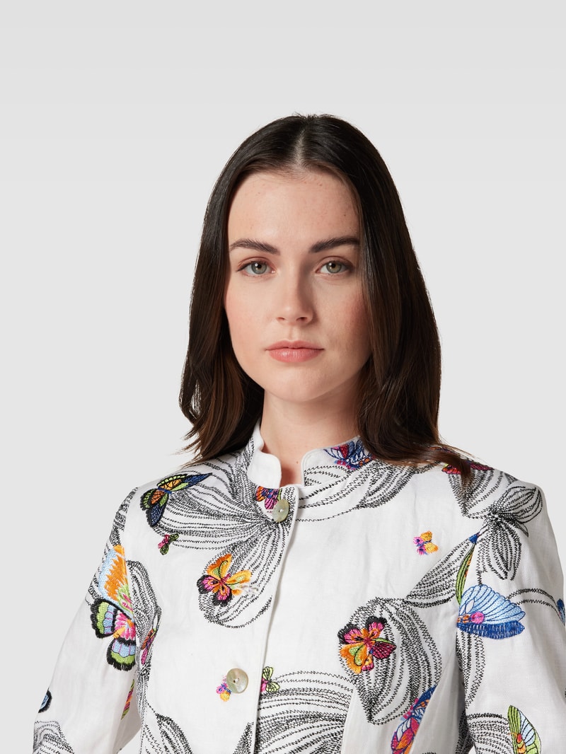 Blazer aus reinem Leinen mit Maokragen in weiß