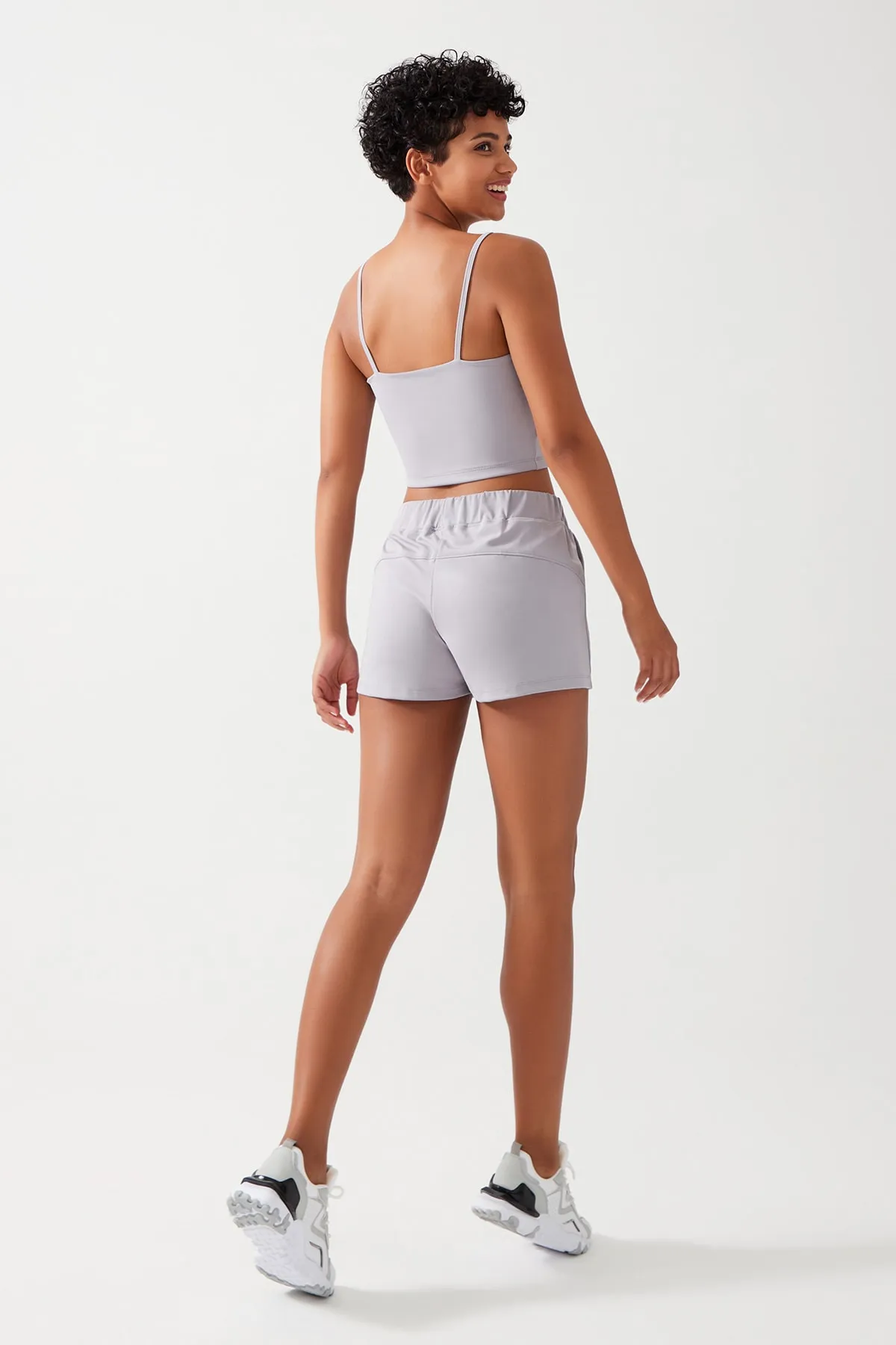 LOS OJOS  Graue Damen-Sportshorts mit Taschen und elastischer Taille, Basic-Passform