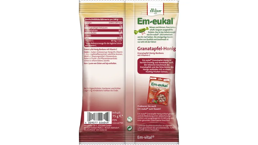 Em-eukal Granatapfel-Honig Hustenbonbons 75 g