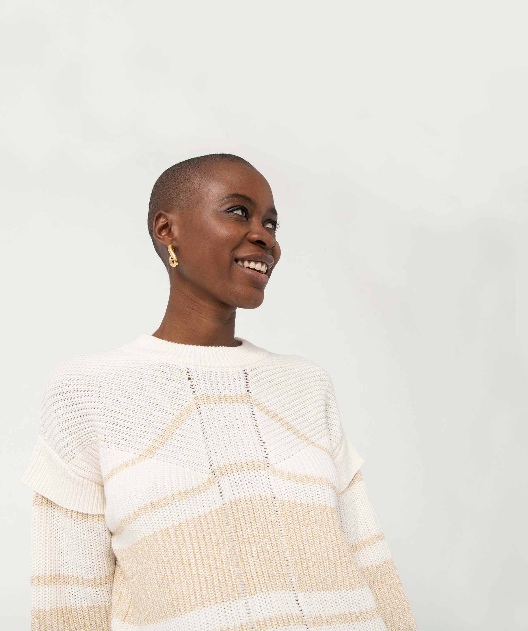 Pull femme avec rayures pailletées ecru | GEMO