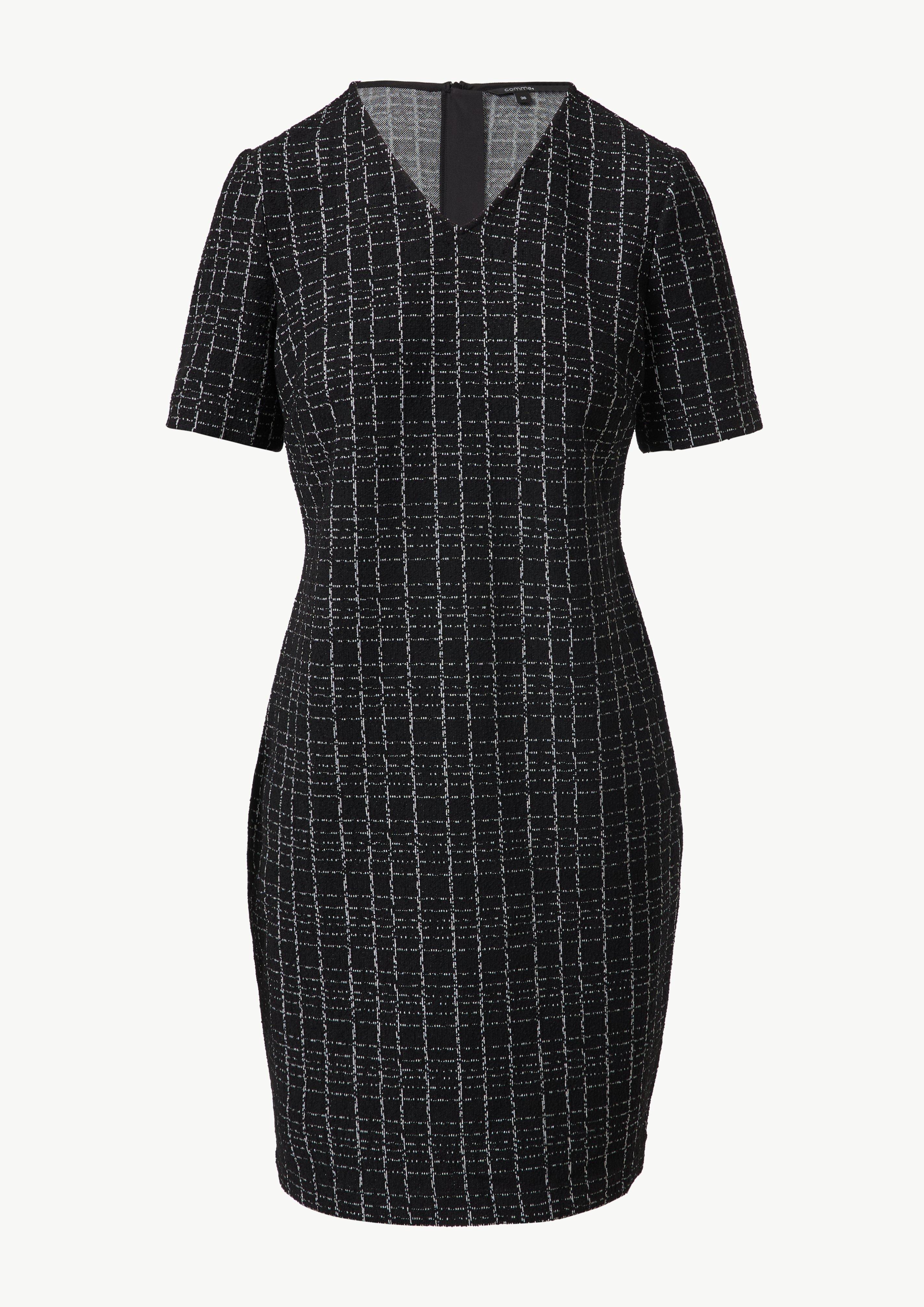 Schmales Bouclé-Kleid mit Karomuster - schwarz