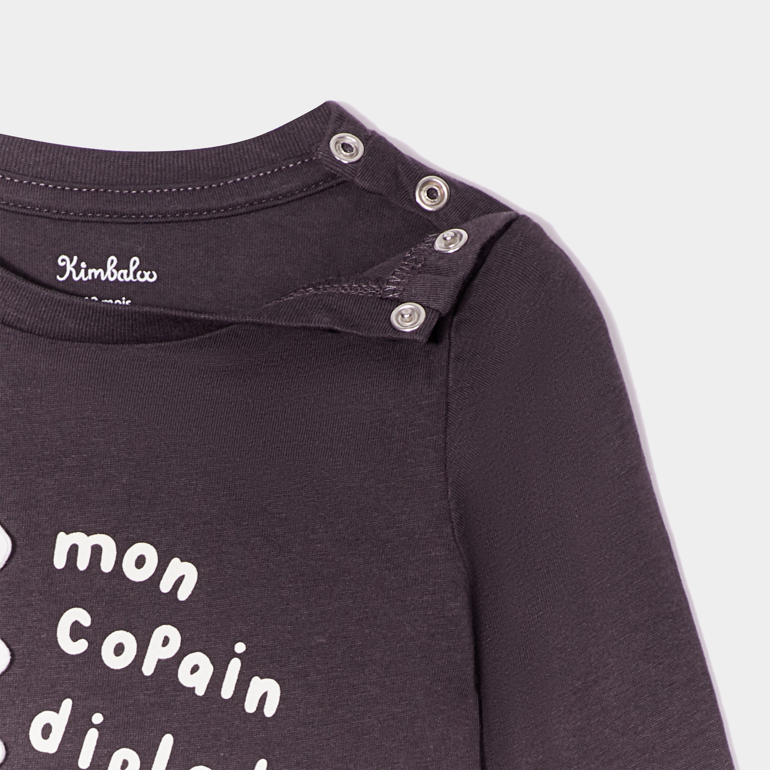 T-shirt manches longues boutonné épaule gris foncé bébé garçon | La Halle