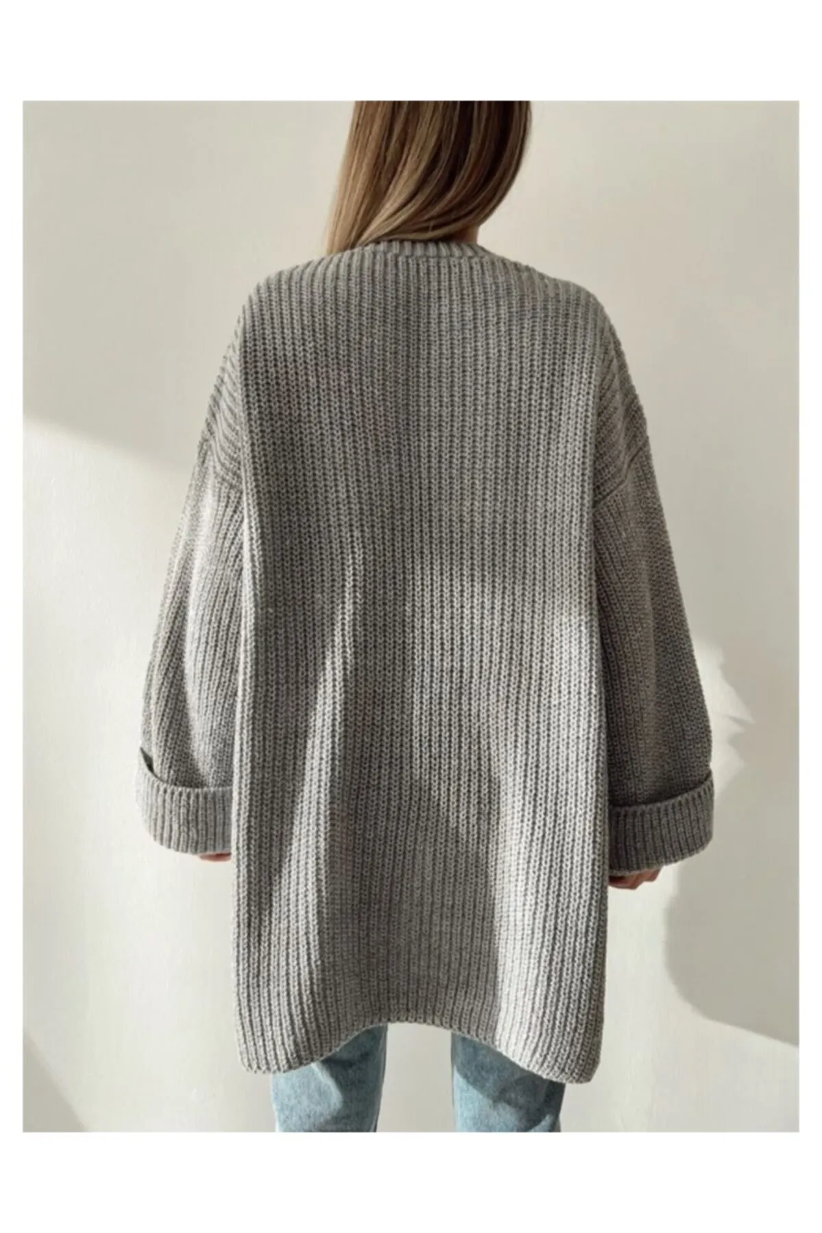 Nazende Stil  Lose Strick-Cardigan für Damen mit gefalteten Ärmeln und Taschen