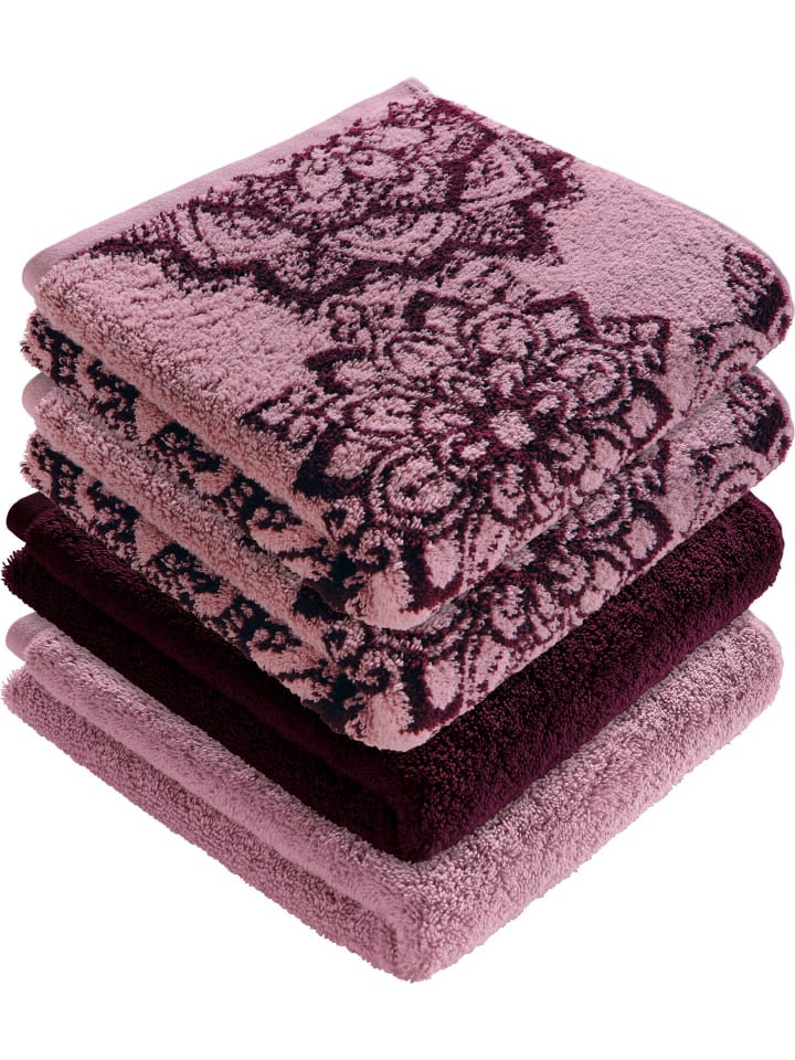 Erwin Müller Frottier, Jacquard Handtuch 4er-Pack Bühl in altrosa/beere günstig kaufen 50 x 100 cm
