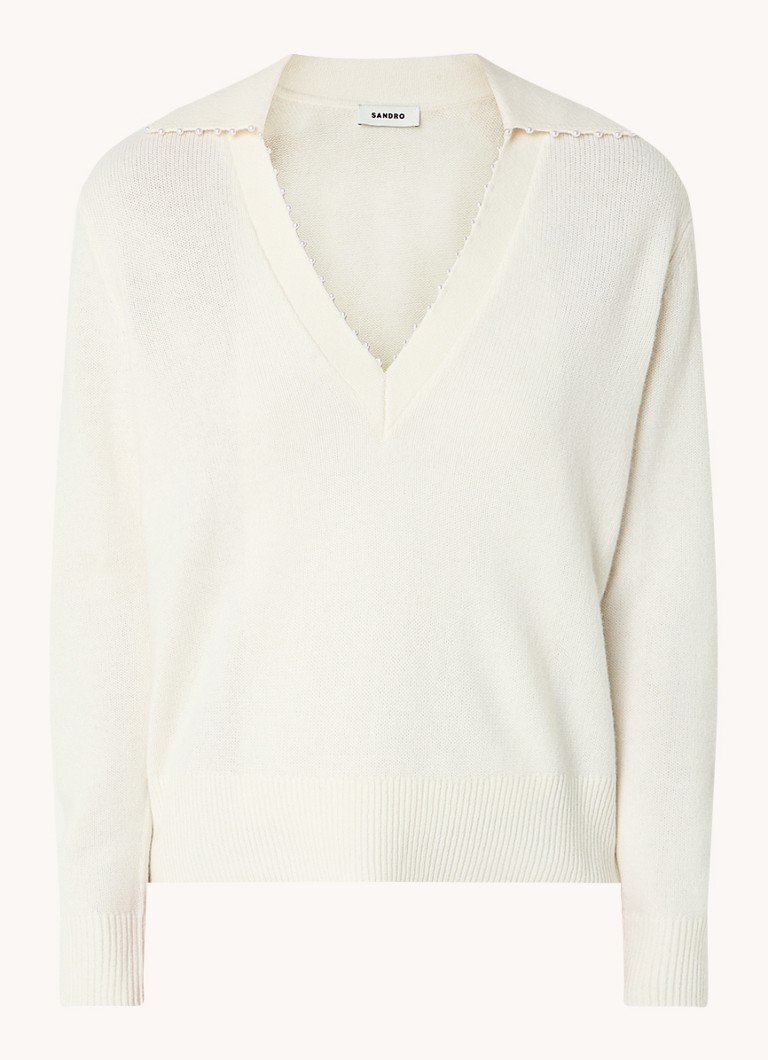 Sandro Fine-knit wool pullover with faux pearls
