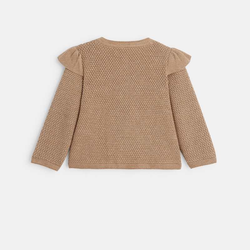 Gilet maille fantaisie irisée à volants beige bébé fille