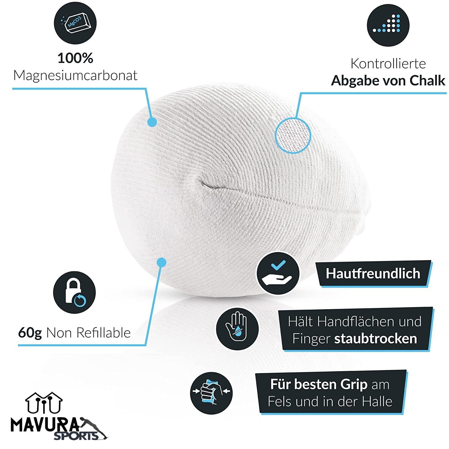 MAVURA Chalkbag MAVURASports Chalkball Kreideball Premium Magnesiaball idealer Chalkball Kreidebeutel Turnen Klettern Bouldern Gewichtheben Cross Fit Pole Dance