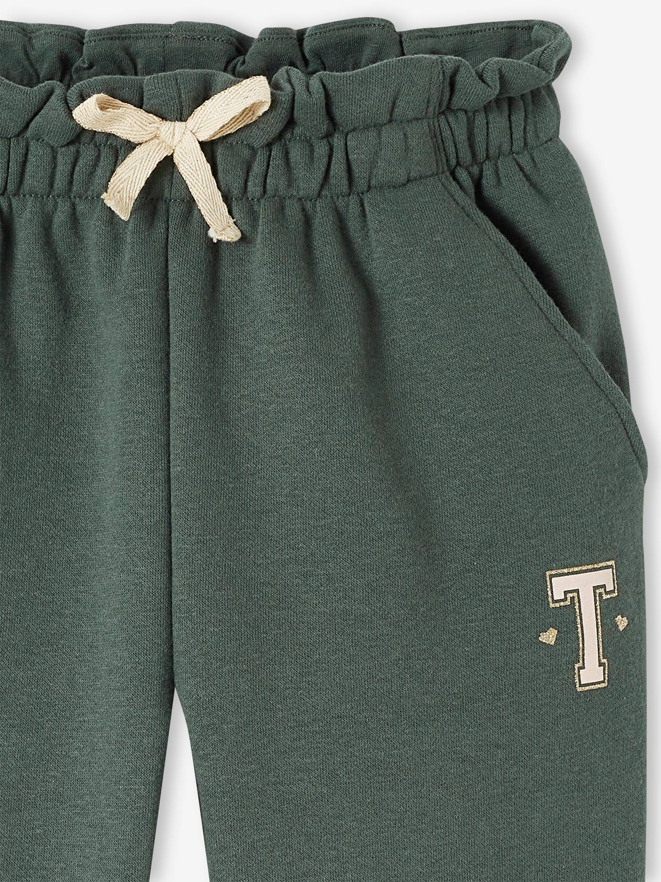 Pantalon jogging en molleton fille ceinture paperbag marine