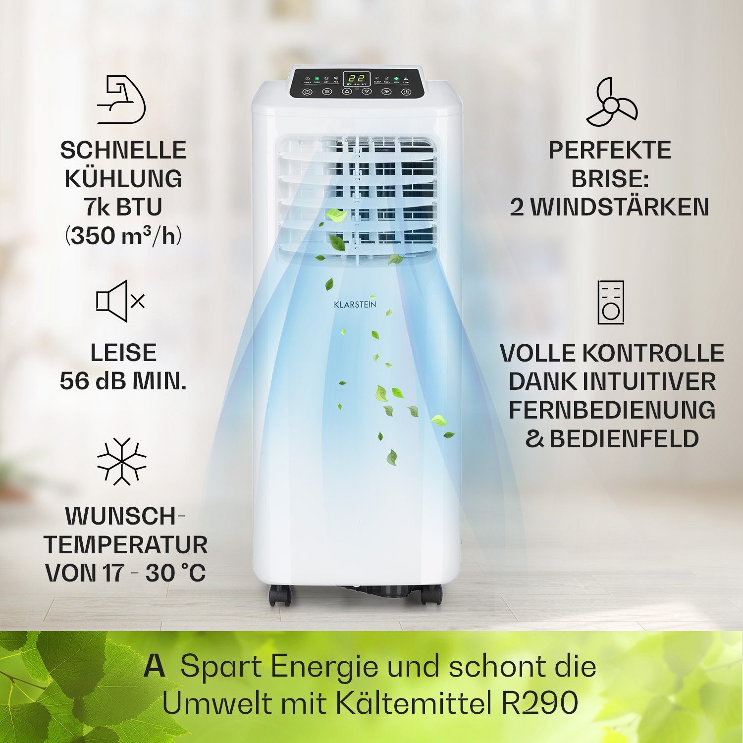 Klarstein Klimagerät Pure Blizzard 3 2G, Klimagerät mobil Air Conditioner Kühlgerät Luftkühler