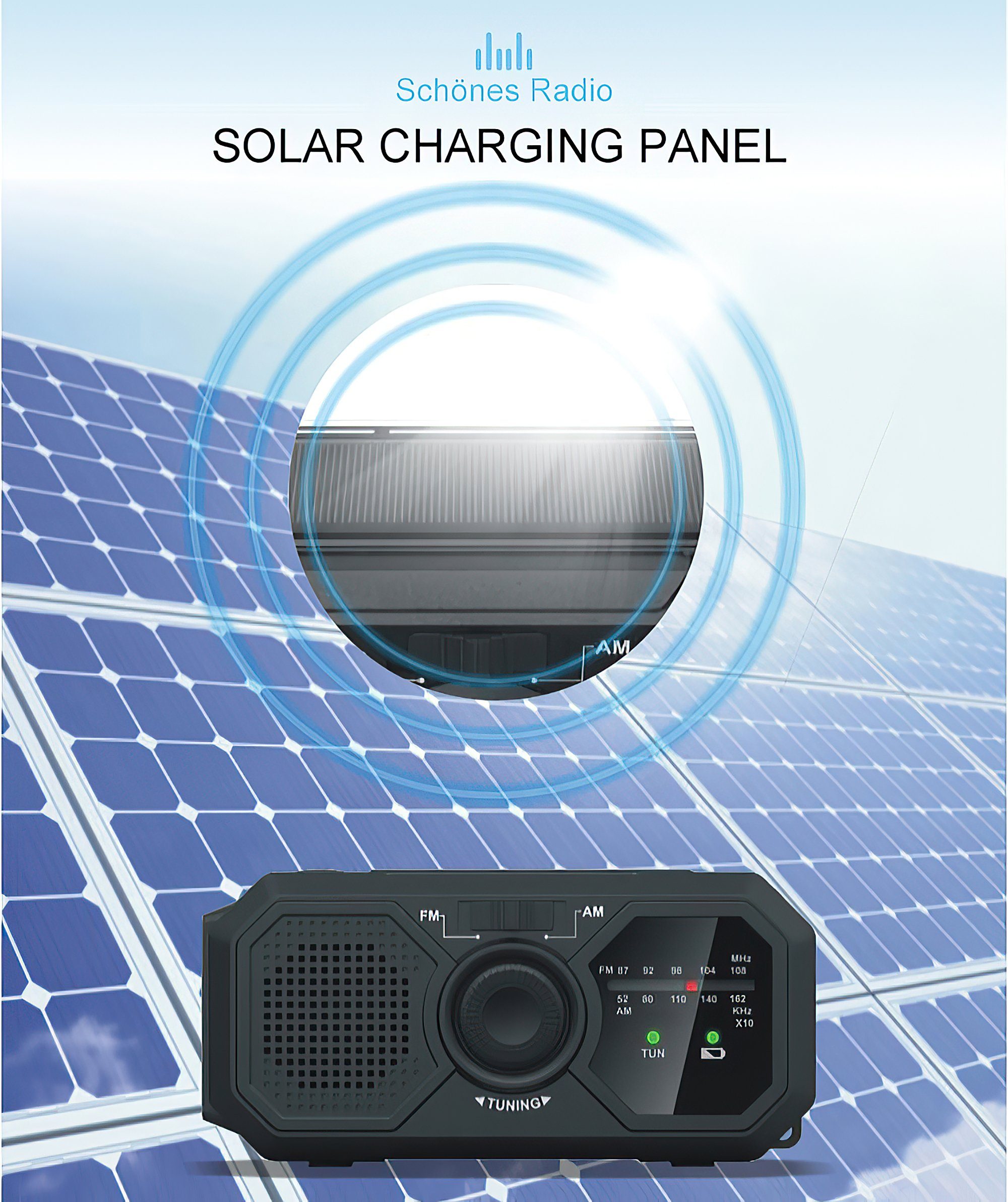 Tisoutec Solar Radio (AF/FM) mit Ladefunktion Kurbelradio und SOS Digitalradio (DAB) (Notstromversorgung, Handkurbel; sOS-Alarm FM-Tuner,UKW-Radio, Dockingstation (USB), Kurbelradio)