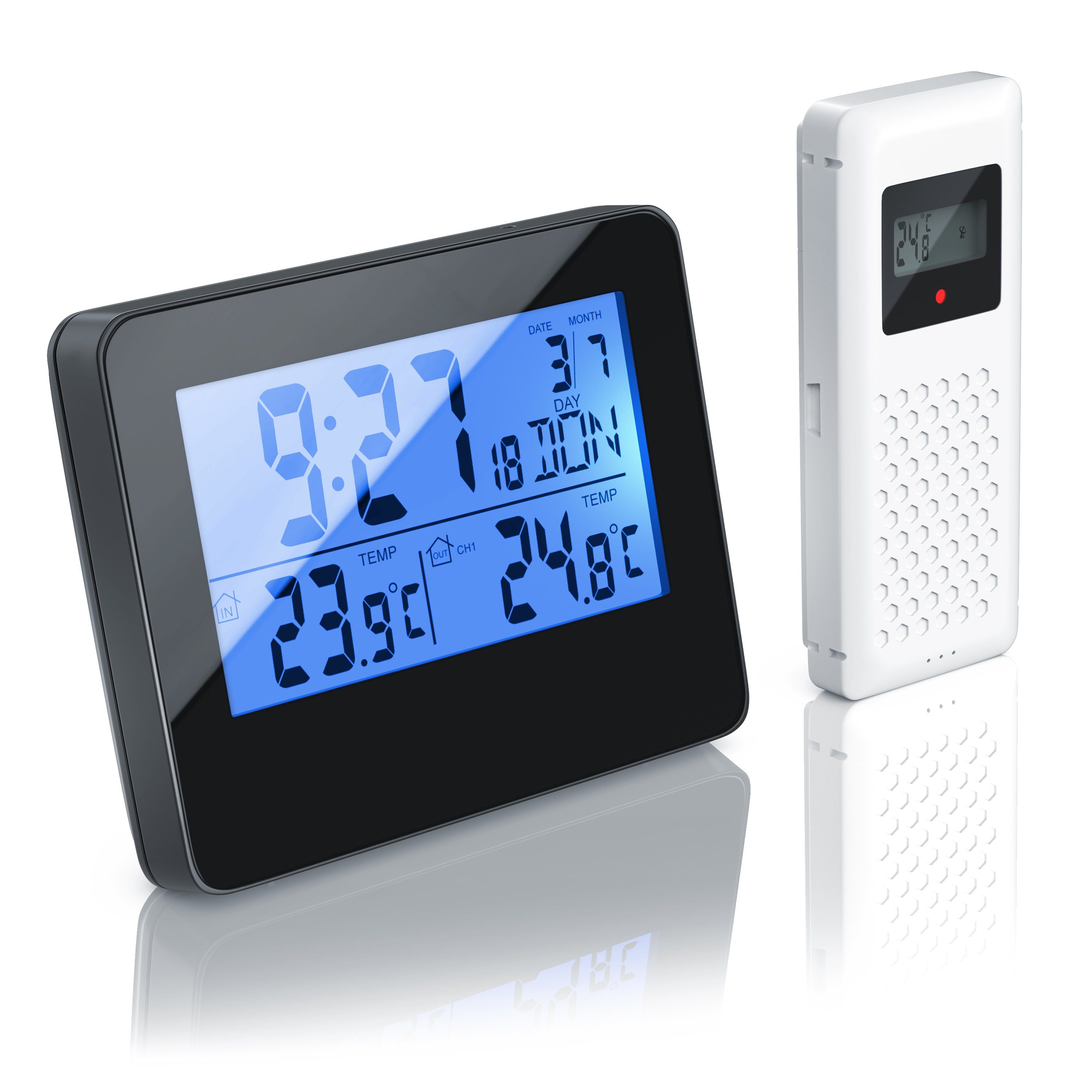 BEARWARE Wetterstation (mit Außensensor, Funk, Multifunktion, Funkuhr mit DCF-Signal, LCD-Display)