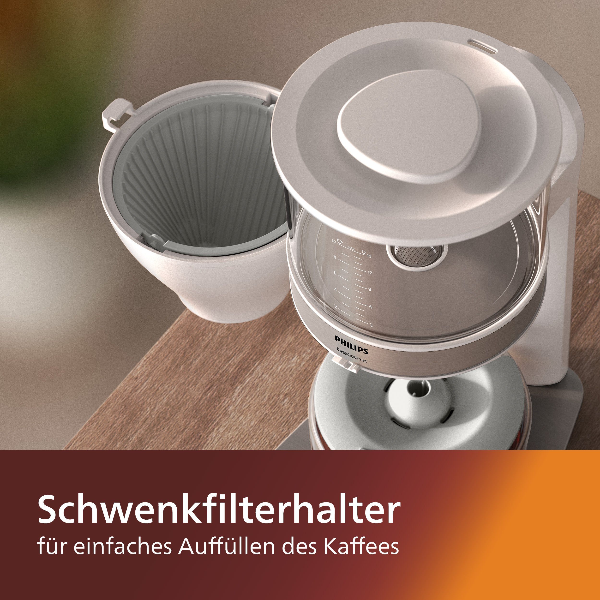 Philips Filterkaffeemaschine HD5416/00 Café Gourmet weiß, 1,25l Kaffeekanne, Papierfilter 1x4, mit Direkt-Brühprinzip, Aroma-Twister und Schwenkfilterhalter