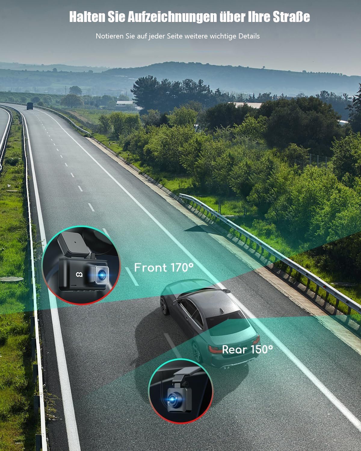 COOAU Dashcam Auto Vorne Hinten 2,5K Mit GPS WiFi Dash Cam Auto Dashboard Dashcam (2,5K & 1080P DUAL-KANAL, Mit GPS WiFi Dash Cam Auto Dashboard Recorder, mit 3