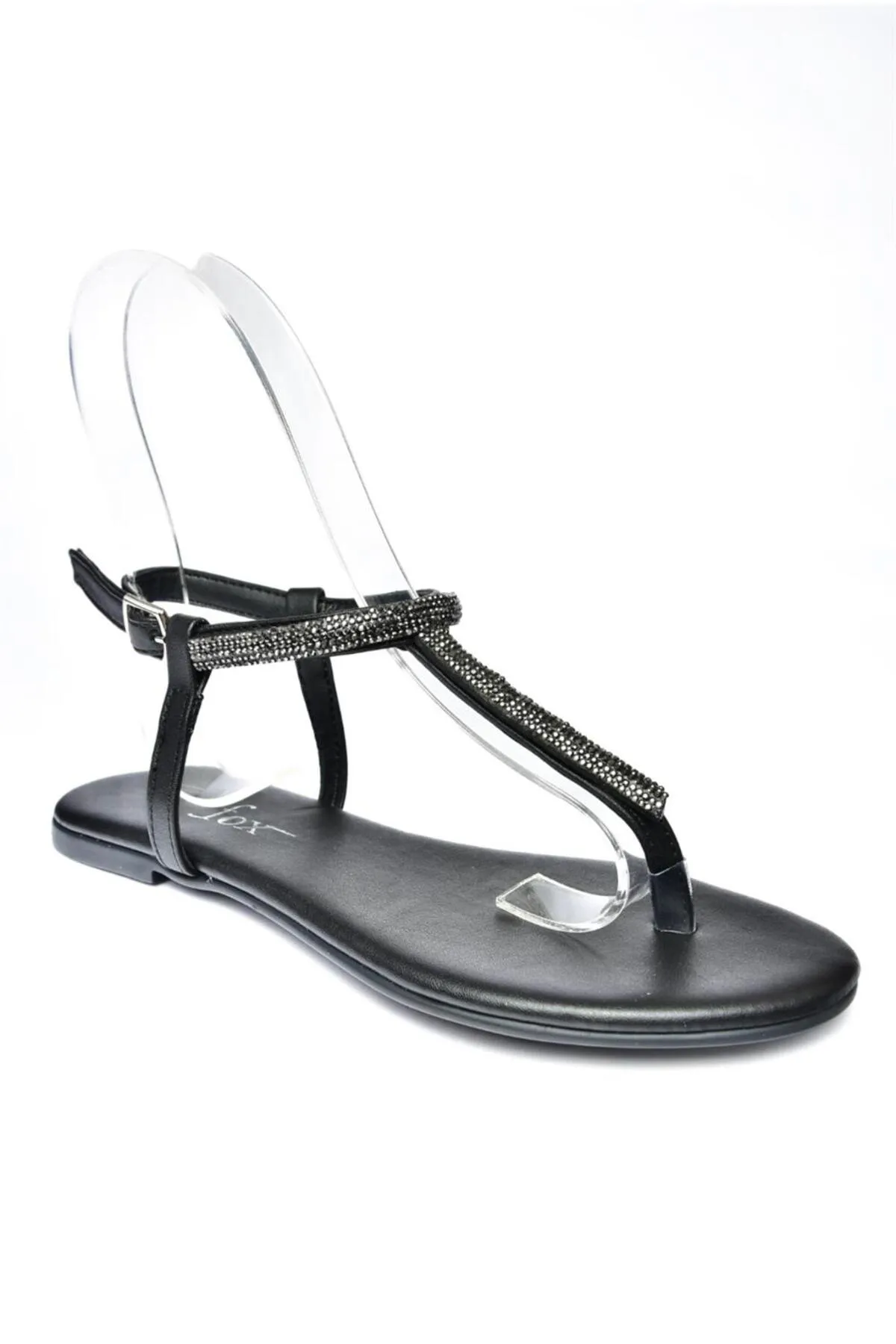 Fox Shoes  Schwarze Flip-Flop-Sandalen mit Steindetails M272025009