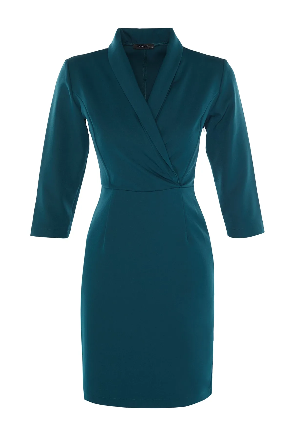 Trendyol Collection  Petrolblaues Mini-Webkleid in A-Linie mit Jackenkragen TWOAW23EL00384