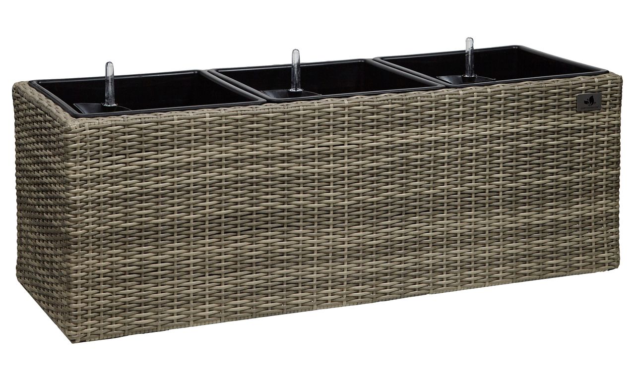 Weles Pflanzkübel Polyrattan 102 x 36 x 36 cm, für Innen und Außen, Bewässerungssystem,  naturfarben