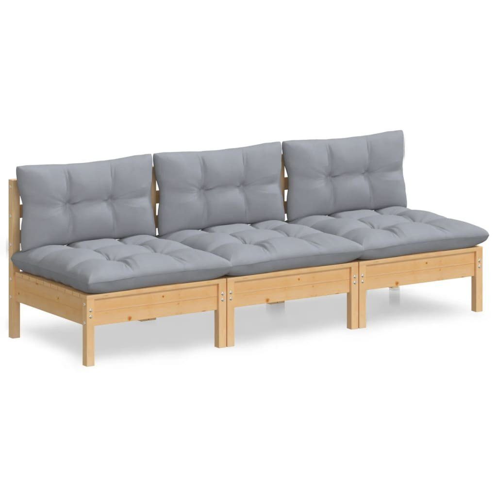 vidaXL Loungesofa 3-Sitzer-Gartensofa mit Grauen Kissen Massivholz Kiefer, 1 Teile