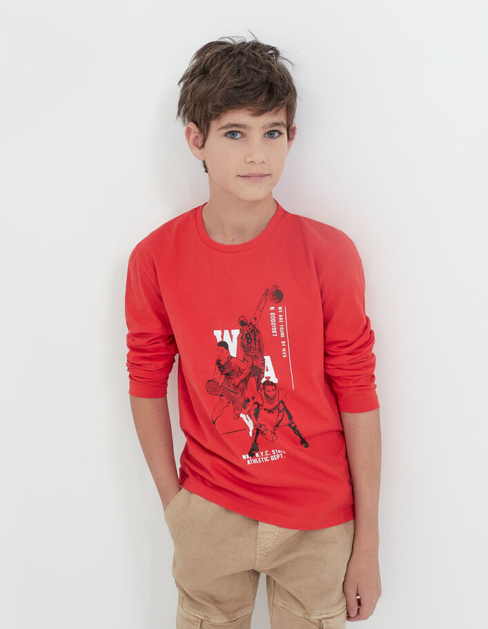 T-shirt rouge visuels basketteurs garçon