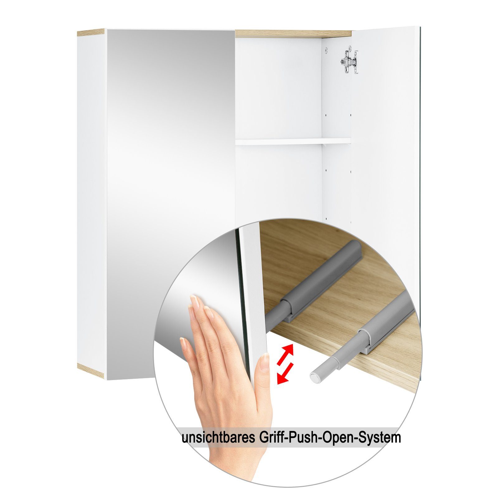 EUGAD Spiegelschrank (1-St) mit Doppeltür, 60x75x20cm, weiß und helle Eiche