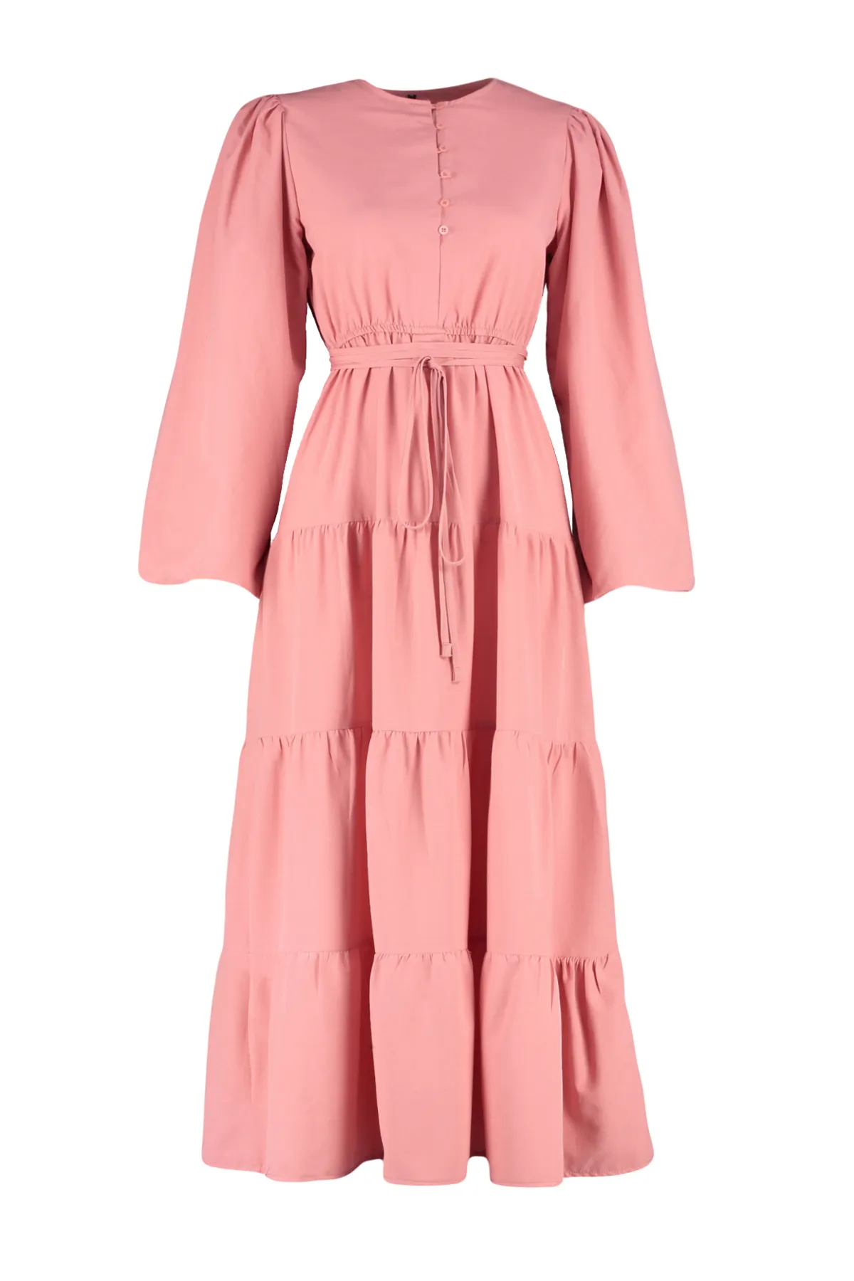Trendyol Modest  Detailgetreues gewebtes Kleid mit getrockneten Rosenknöpfen und Taillenband TCTSS24EB00163