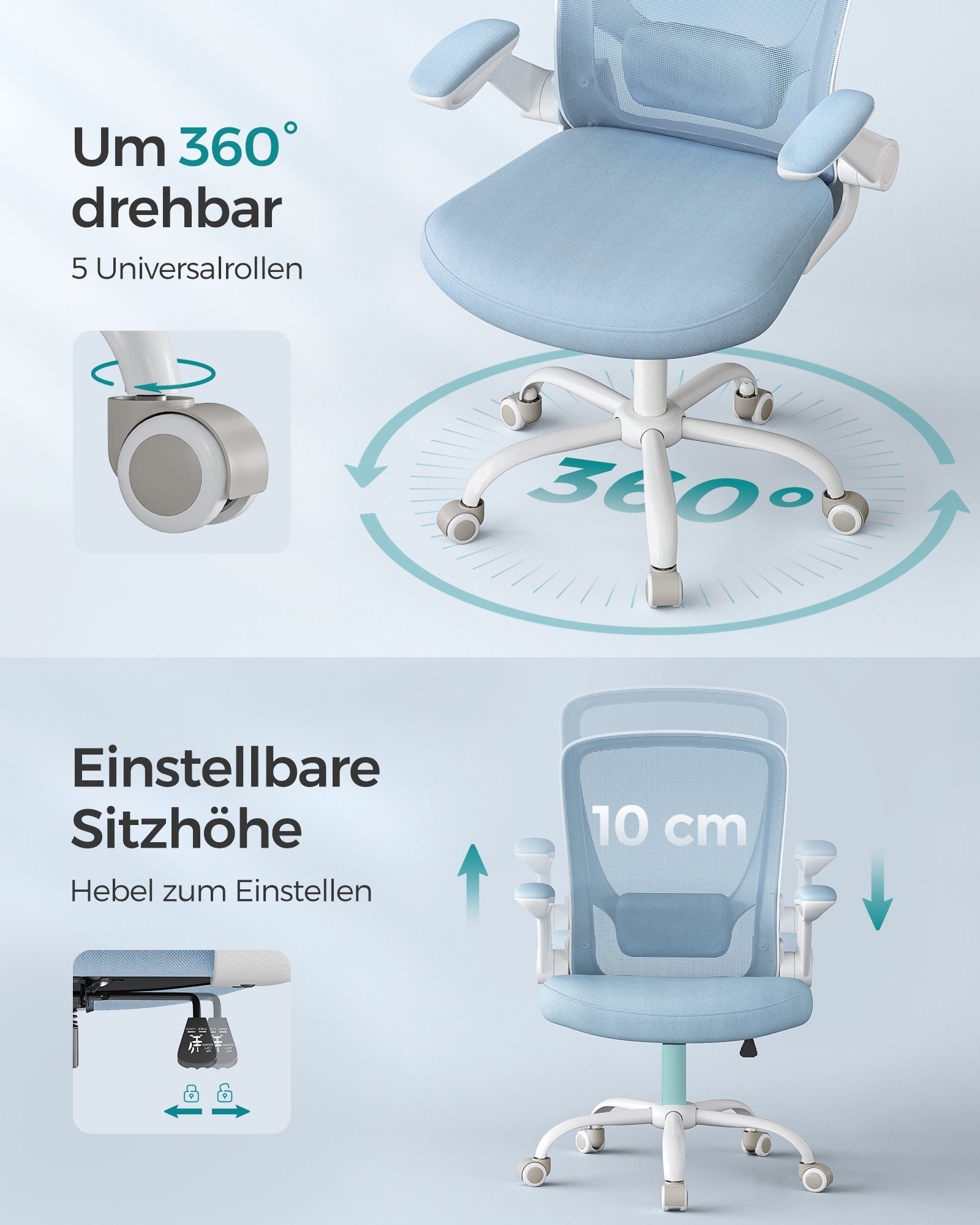 SONGMICS Bürostuhl, Schreibtischstuhl, atmungsaktive Netzbespannung