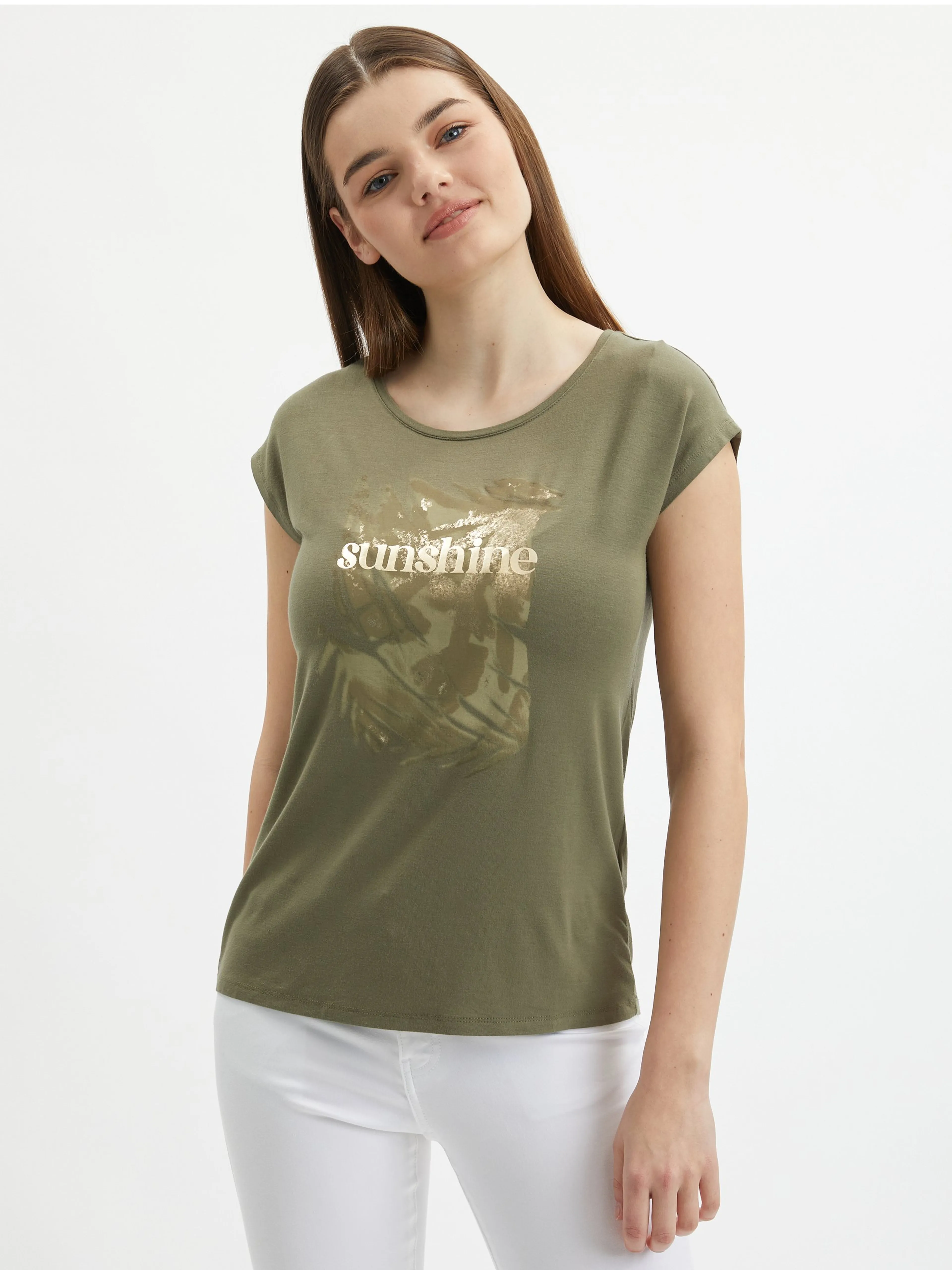 Khakifarbenes Damen-Basic-Shirt ORSAY