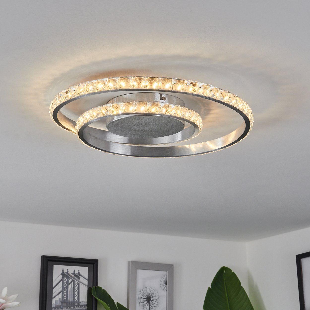 hofstein Deckenleuchte Paladon geschwungene Deckenlampe, Metall/Kunststoff, Aluminium/Klar, 3000 Kelvin, dimmbar über Lichtschalter, (38,5cm), LED 23,5 Watt, 1950 Lumen