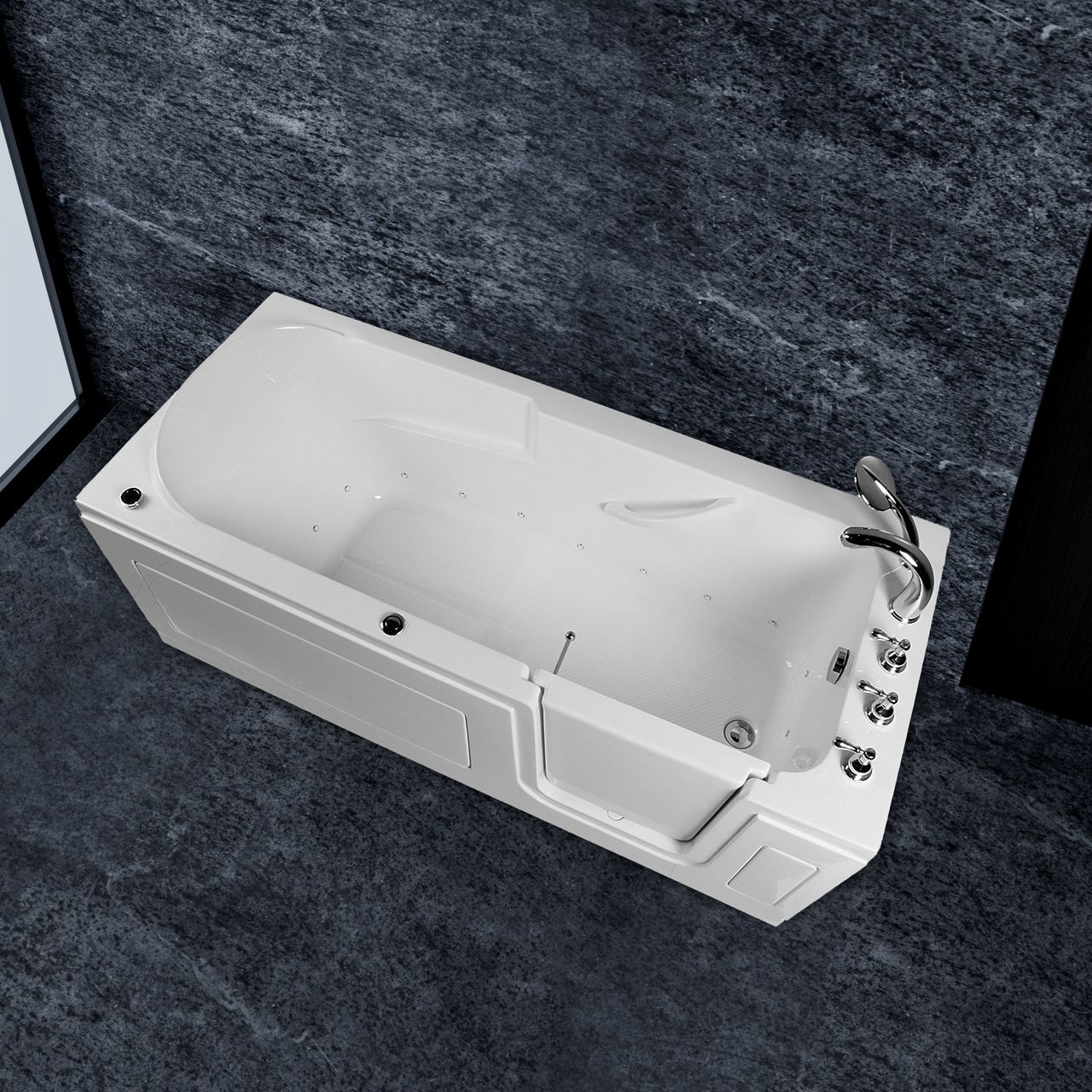 PureHaven Seniorenbadewanne 150x75 cm Sitz- und Whirlpool mit Massagedüsen integrierte Tür für leichten Einstieg pflegeleichte Oberfläche