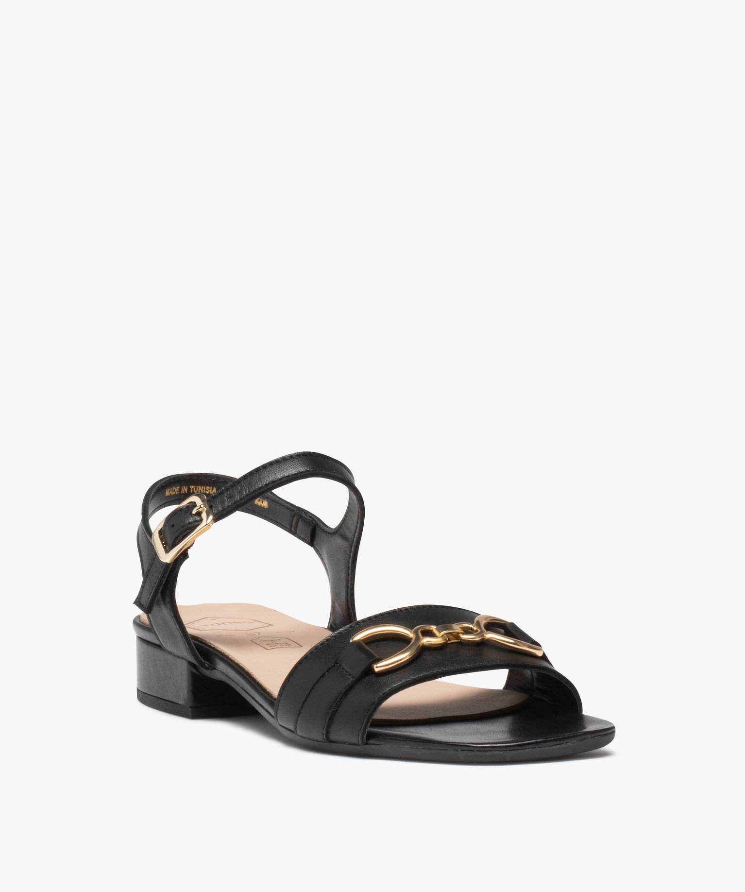 Nu-pieds femme unis à talon plat et bride à chane noir | GEMO