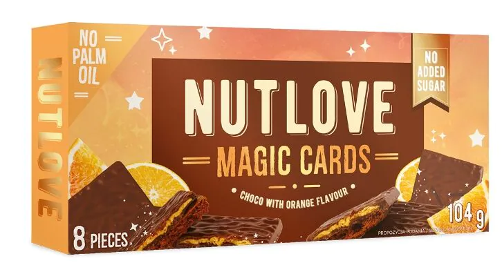 „Allnutrition Nutlove Magic Cards“ šokoladinės kortelės su apelsinų skoniu