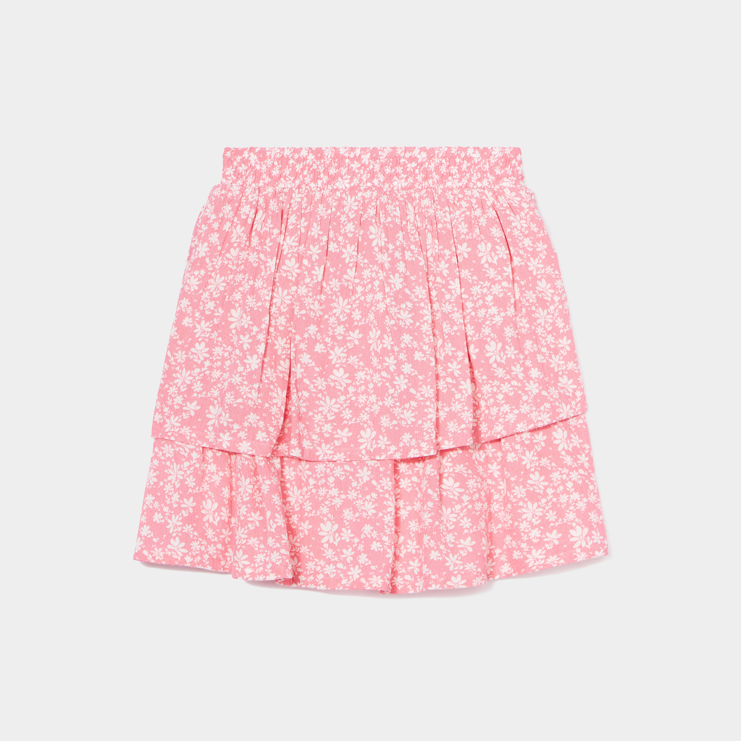 Jupe à volants taille smockée rose fille | La Halle