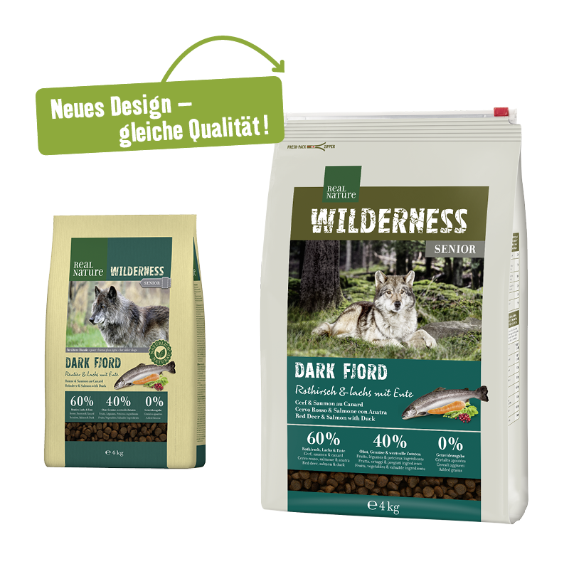 REAL NATURE Hundetrockenfutter REAL NATURE WILDERNESS Senior Dark Fjord Rothirsch & Lachs mit Ente 4 kg