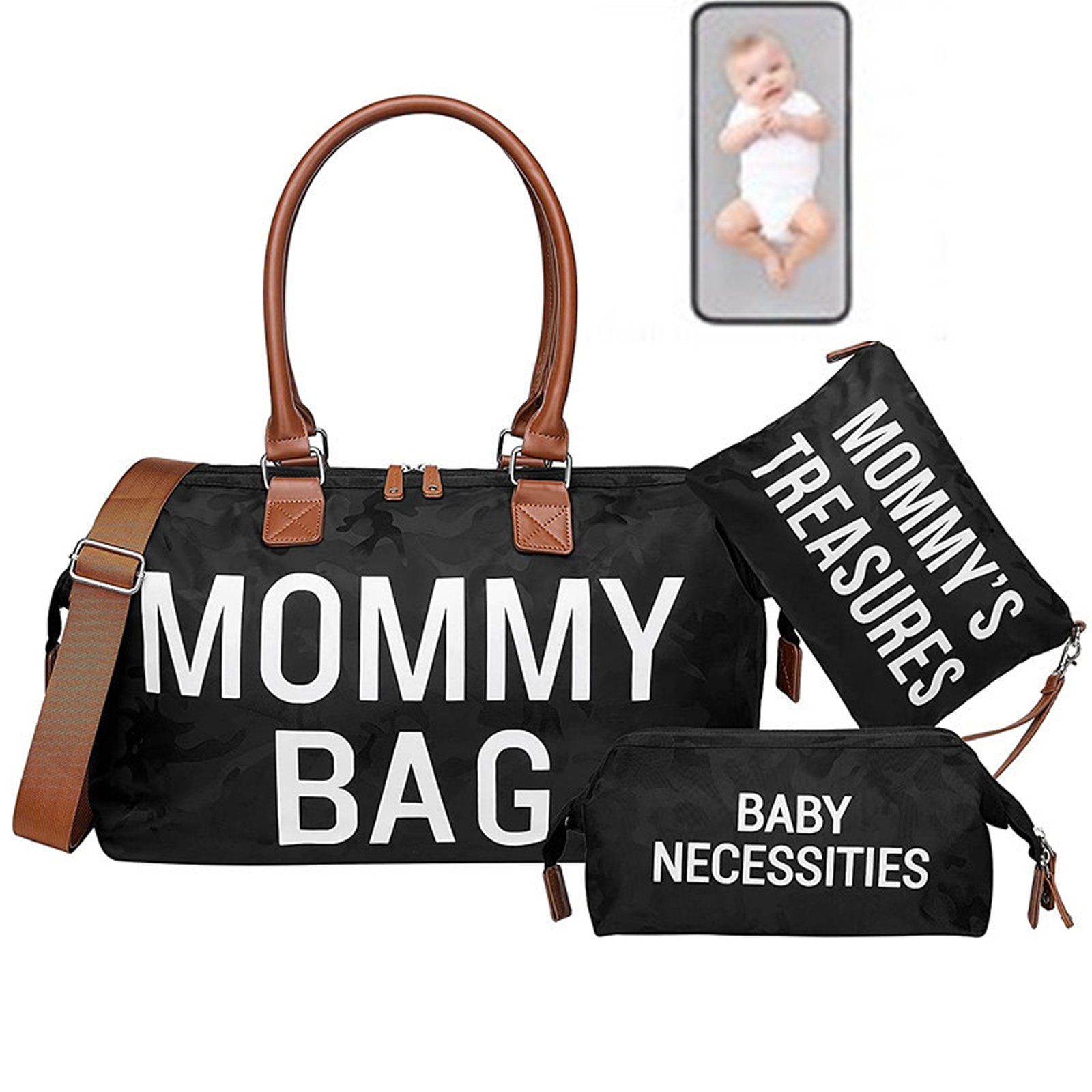 WISHDOR Wickeltasche Krankenhaus Mama Tasche Krankenhaustaschen Mommy Bag Wickelunterlage (Mit 2 Tasche, Baby-Wickeltasche, mit Griff), Multifunktional Reisetasche für Mama Papa und Jungen Mädchen
