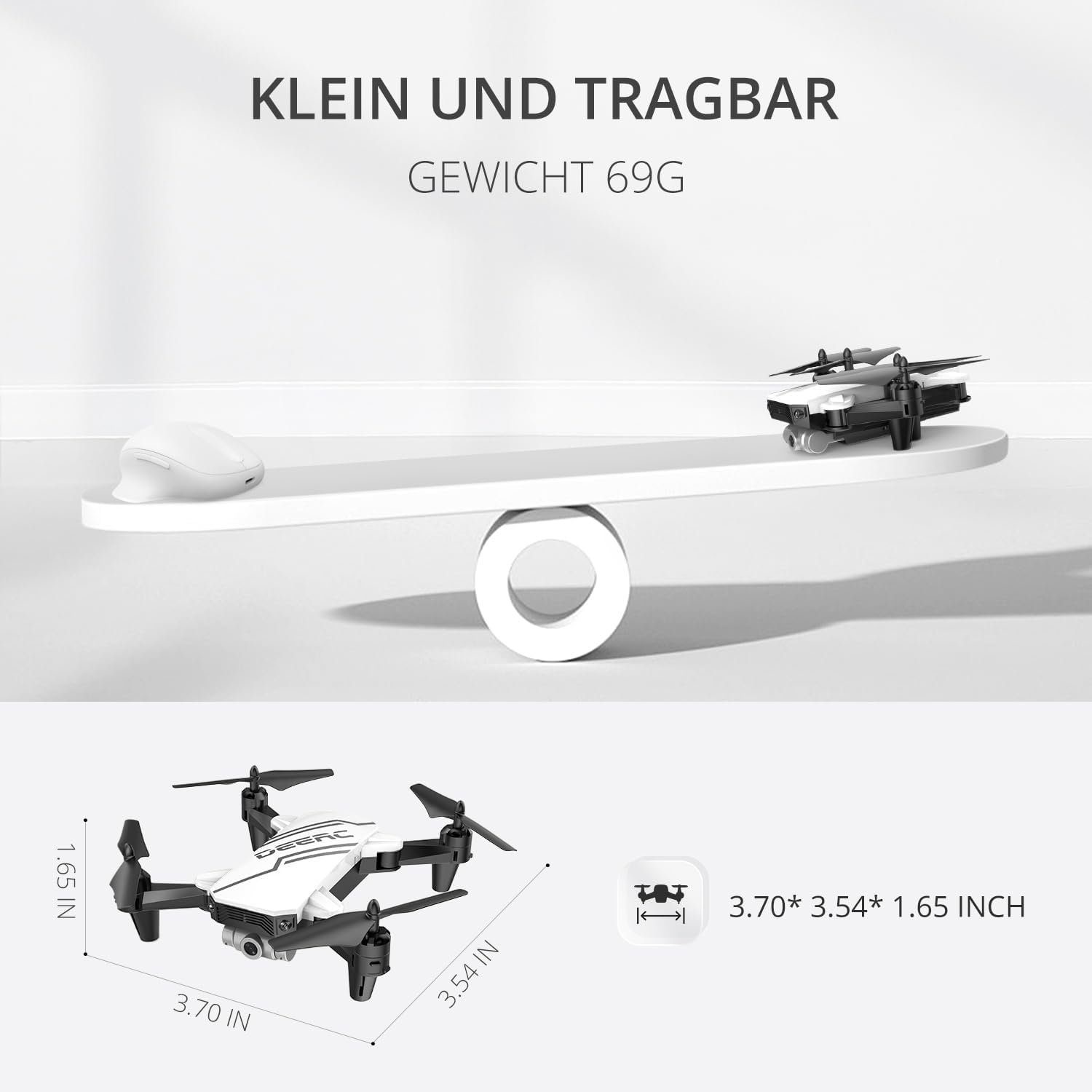 DEERC D20 Mini Drohne für Kinder mit Kamera, Faltbar RC Quadcopter Drohne (720P, mit 2 Akkus Lange Flugzeit, One Key Start,Geschenk für Anfänger Jungen)