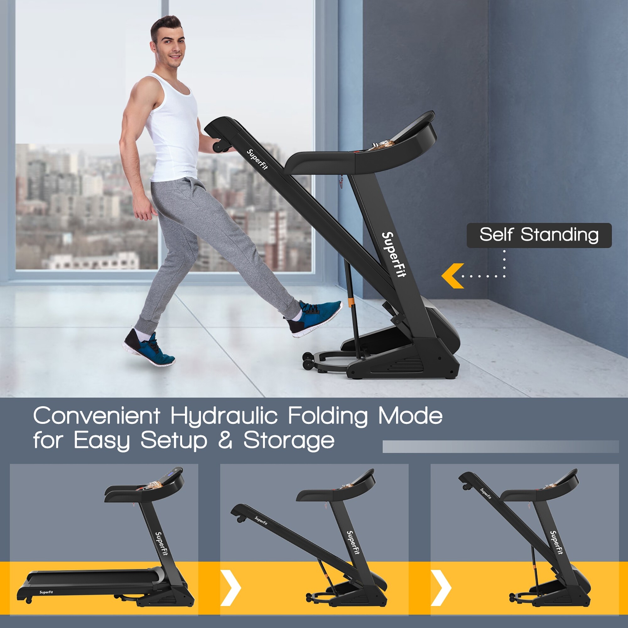 Superfit 3.75HP Electric Folding Treadmill W/Auto Incline 12 Program - See details