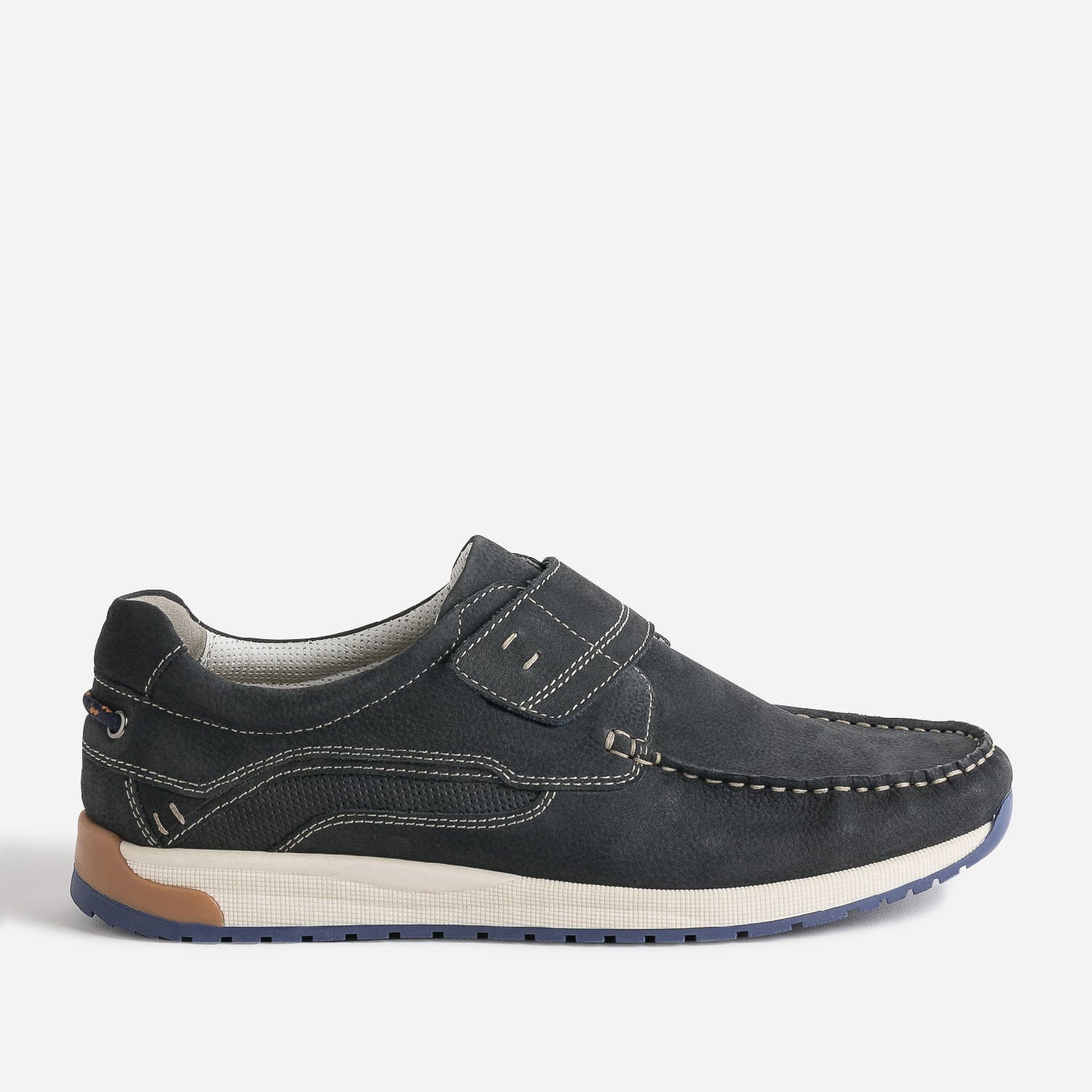 Chaussure-bateau marine en cuir à scratch