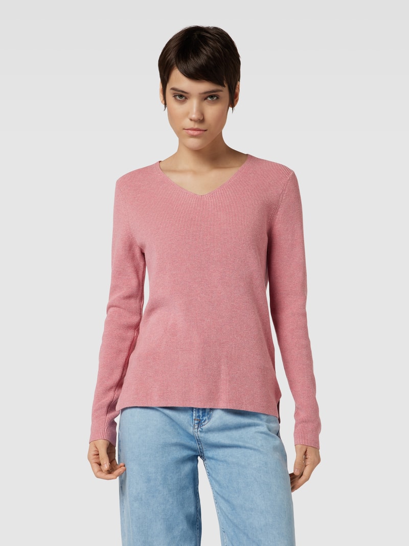 Strickpullover mit abgerundetem V-Ausschnitt in fuchsia meliert