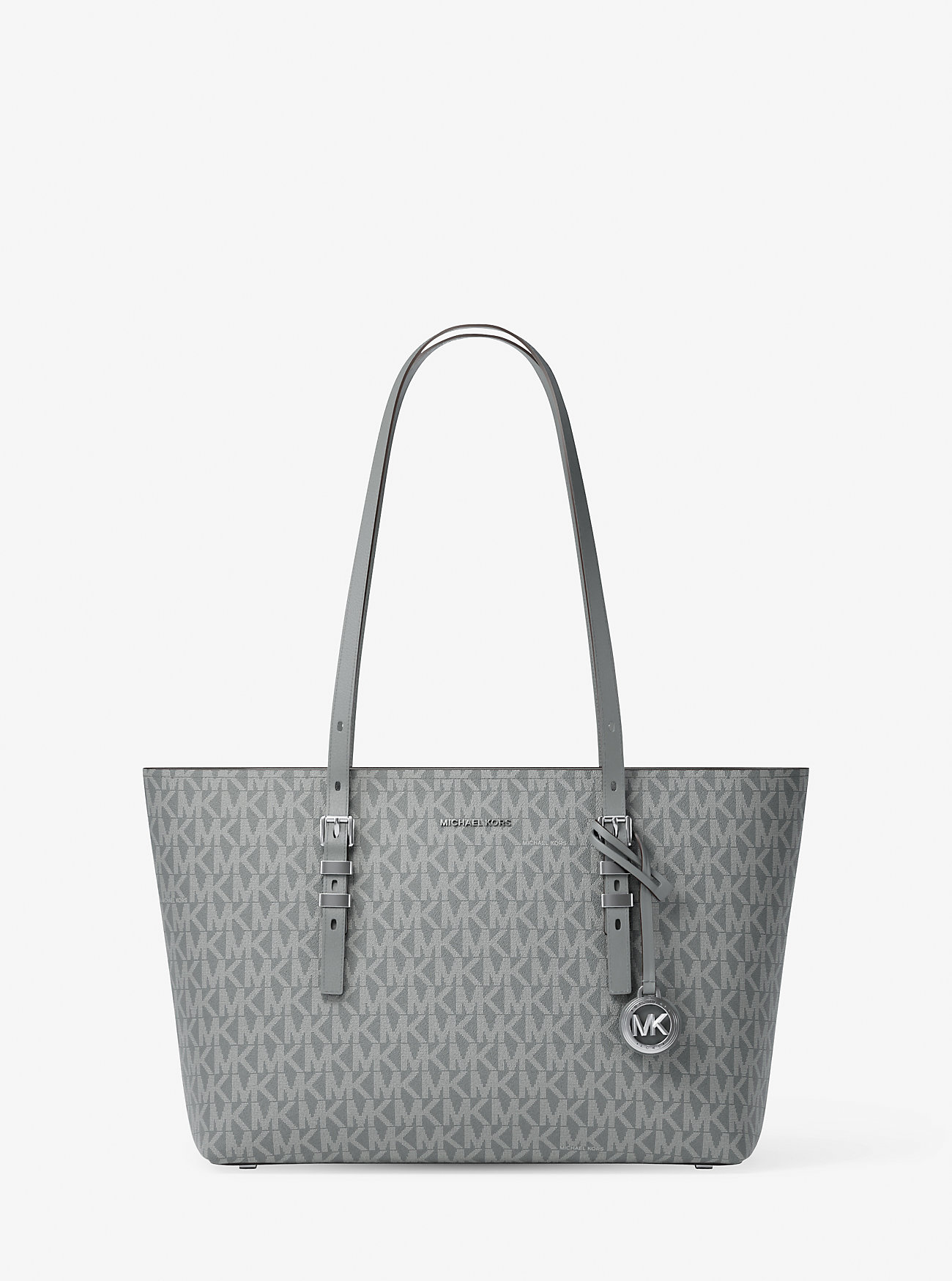 Quinn Medium Signature Logo and Leather Tote Bag - STORM