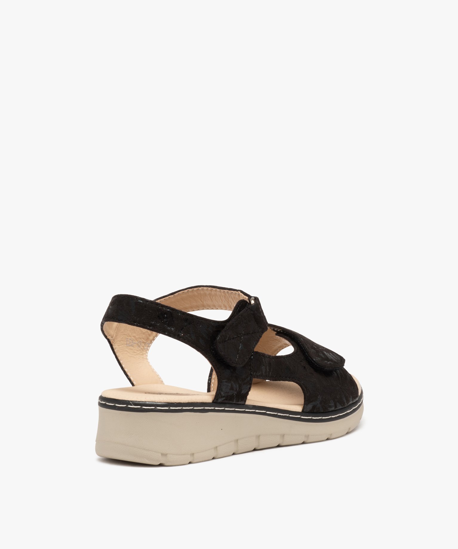 Sandales femme confort en tissu brillant et à scratch noir | GEMO