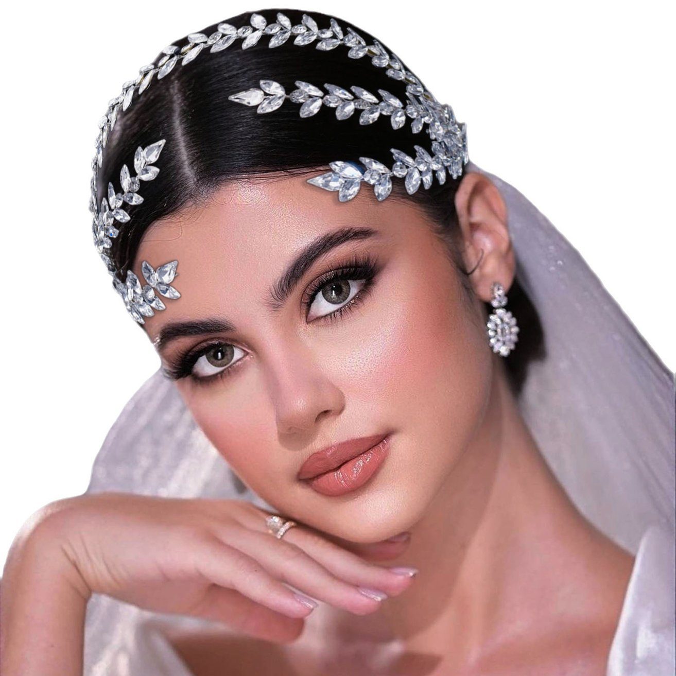 HOHEA H Haarband Kristall-Stirnband, Hochzeits-Haarschmuck, Braut-Haarschmuck, 1-tlg., Hochzeitsdekoration Brautjungfern-Haarschmuck für Party, Silberne Haaraccessoires sind elegante Haaraccessoires für Frauen