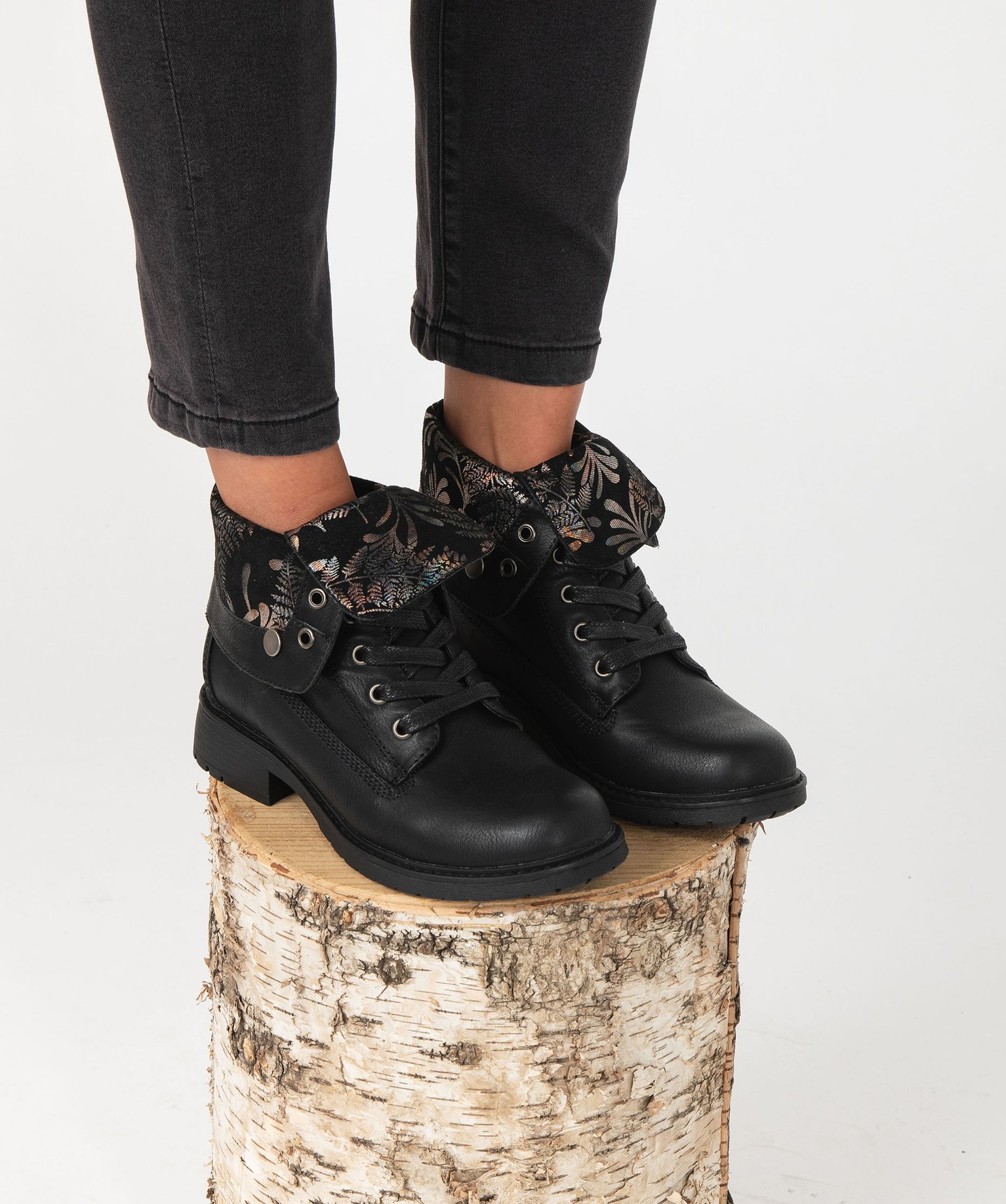 Boots biker avec tige rabattable à motifs pailletés femme noir | GEMO