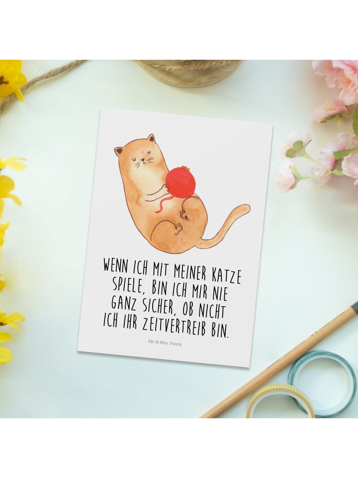 Mr. & Mrs. Panda Postkarte Katze Wolle mit Spruch in Weiß günstig kaufen onesize