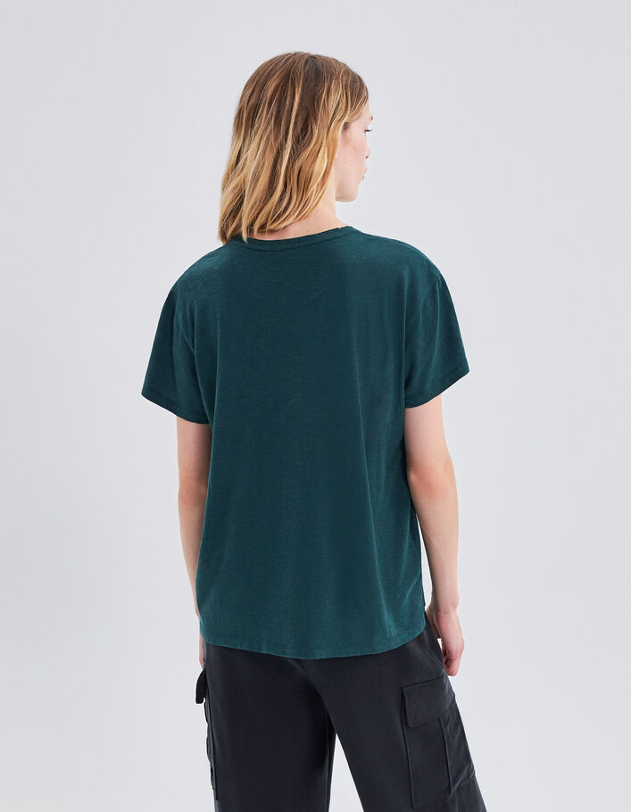 Tee-shirt vert canard bio à message clouté Femme