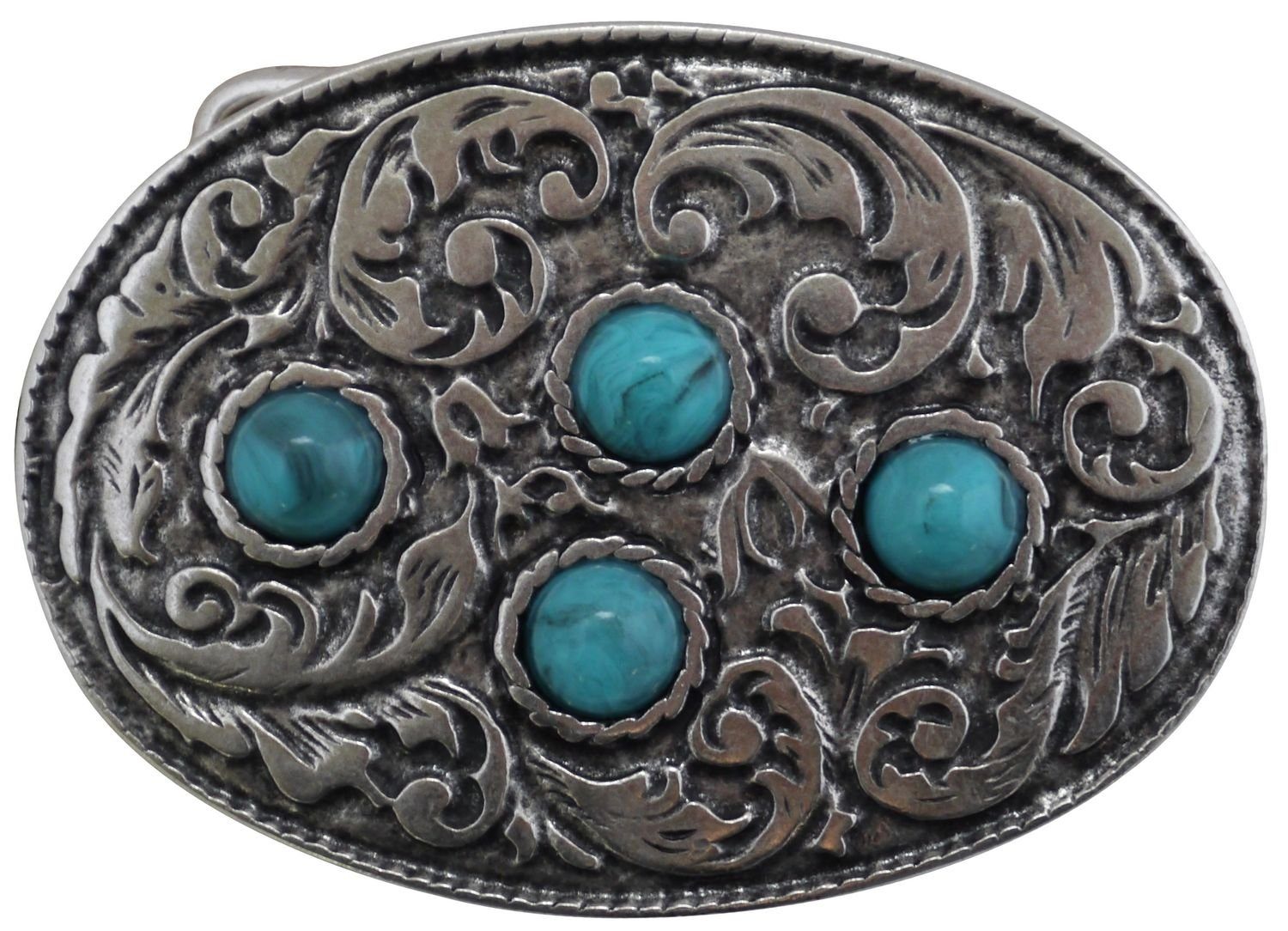 FRONHOFER Gürtelschnalle 18035 Ovale Gürtelschnalle 4cm 40mm türkise Zierteile florale Buckle
