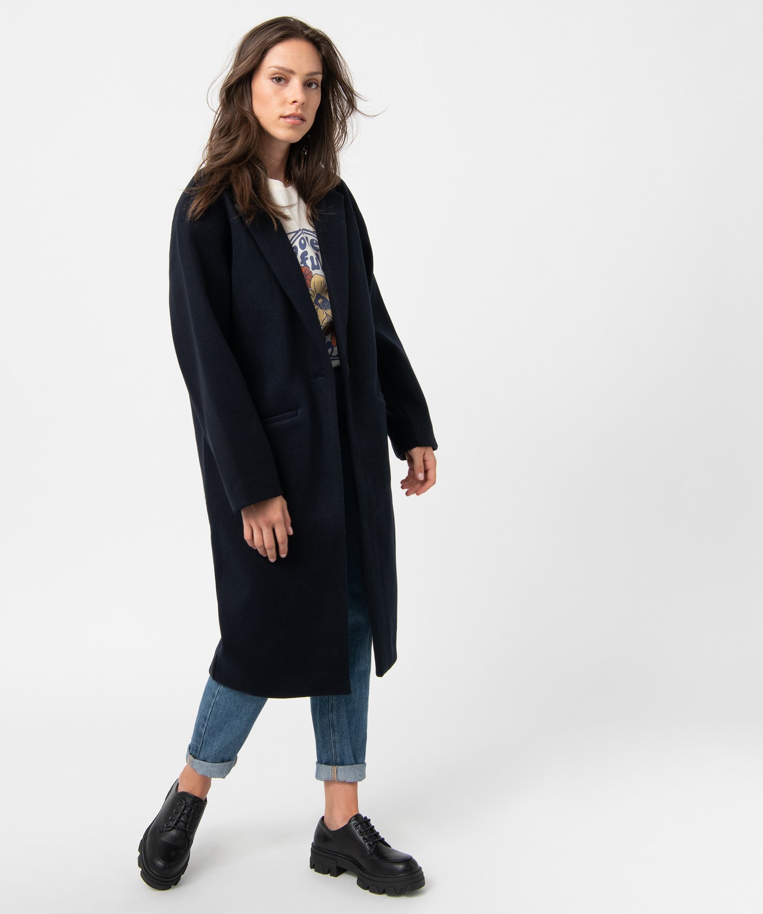 Manteau femme aspect drap de laine kaki | GEMO