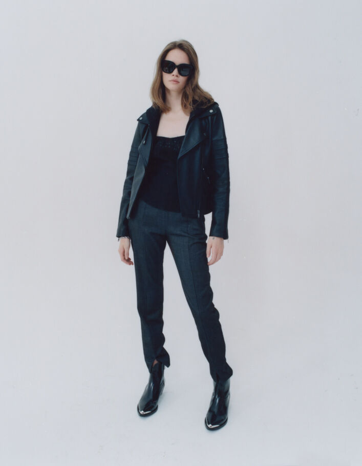 Pantalon de costume slim noir faux-uni 7/8ème Femme