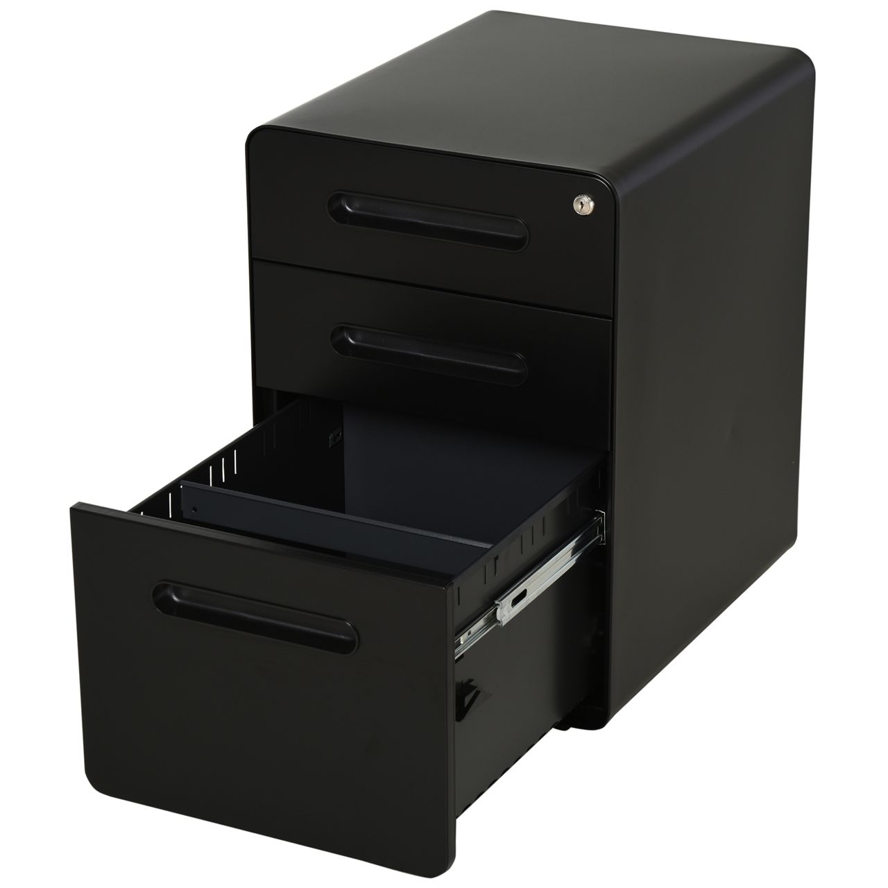 Vinsetto Rollcontainer Aktenschrank Bürocontainer mit 3 Schubladen Büroschrank Aufbewahrung Container Stahl Schwarz 39 x 48 x 59 cm