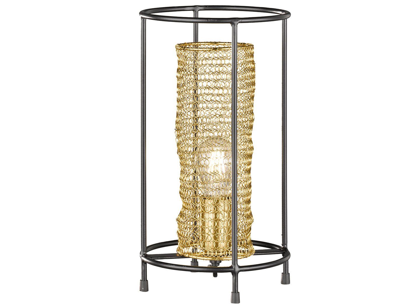 meineWunschleuchte LED Tischleuchte, LED wechselbar, Warmweiß, ausgefallen-e Design-er mit Draht-geflecht Schwarz Gold-en, Höhe 36cm
