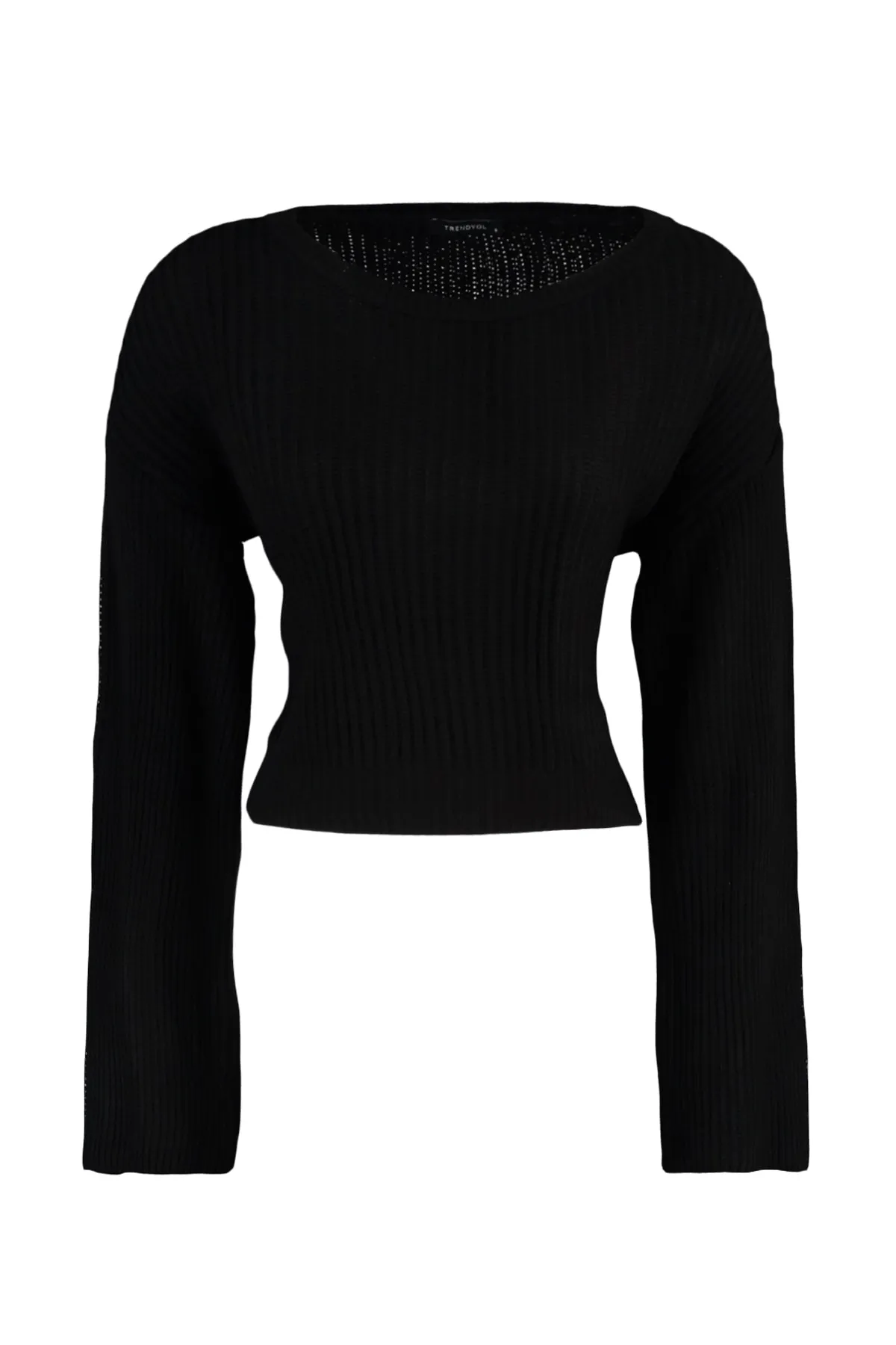 Trendyol Collection  Schwarzer Strickpullover mit kurzem Schnitt und spanischen Ärmeln